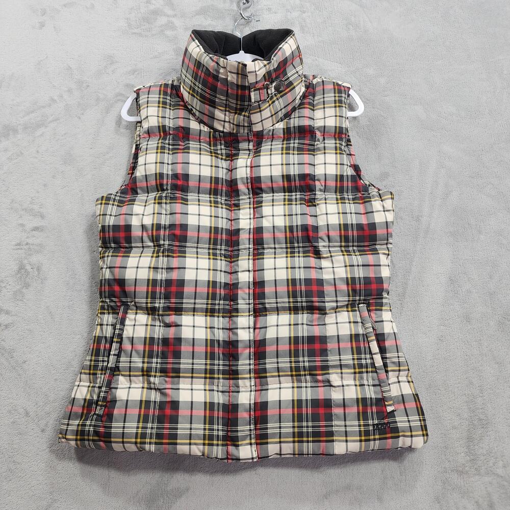 Eddie Bauer Vest Womens M Multicolor Plaid EB700 Goose Down Puffer Full Zip Snap